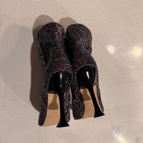 Marc Fisher Stolla Purple Glitter Ankle Boot Stiletto Sz 7.5 Glam Barbiecore - Picture 3 of 5